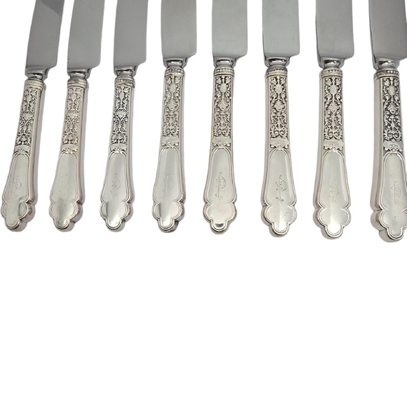 Set of 8 Gorham Medici Old Sterling Silver Handle Knives w/Mono 8 5/8\